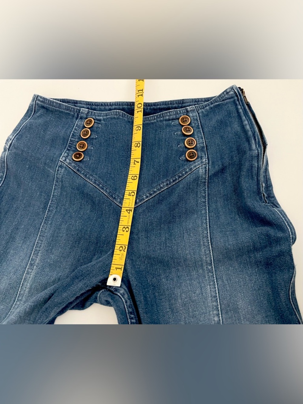 Anthropologie Pilcro & Letterpress High Rise Sailor Button Bell Flare Jeans 27 - Picture 3 of 9